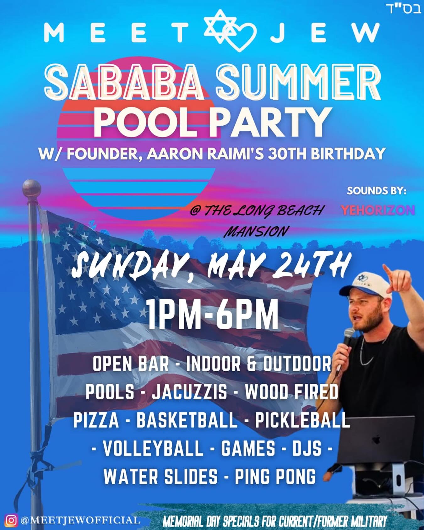 WEST COAST JEWS! 🌊☀️
We are back again with the BIGGEST Jewish party on the West Coast this year at the most magical mansion in all of Southern California! 🔥
😋All you can eat kosher pizza buffet (falafel, salads, chips, dips, fruit, veggies, desserts)
🥂Open bar
🌊2 pools (1 indoor)
💦Jacuzzis
🐒Jungle gym
🏀Basketball court
🏐Volleyball court
🏏Pickleball
🏓Ping pong
🎧Sounds by @jyn_kalazan
🤩And much more!
🗓️Sunday, May 24th. 1-6pm.
📍Long Beach, CA.
👉🏼For ages 21+
And we are celebrating our CEO and Founder, Aaron Raimi’s 30th birthday! 🥳
Don’t miss this incredible party with hundreds of beautiful Jews! 🇮🇱✡️
Special deals for former/current military, message us to get yours! 🇺🇸
LINK IN BIO to get your ticket! ☝🏼
#jewish #meetjew #party #longbeach #judaism
