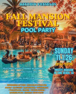 SoCal! 🔥
Join us for a day of elevated vibes, good people, highlighting local Jewish owned-businesses and vendors at our Fall Mansion Festival in Long Beach, CA — an exclusive day party at a stunning private estate. ⚡️
Here’s what’s waiting for you 👇🏼
💦 Two pools + hot jacuzzis
🏐 Private volleyball court (non-sand)
🌴 Jungle gym & outdoor games
🏀 Basketball
🎾 Pickleball + Ping-Pong
🍽️ Kosher buffet
🍹 Drinks provided
🛍 Highlighting Jewish-owned vendors/businesses
🎧 Special Guest DJs
🗓 Sunday, November 1, 1-5pm | 📍 Private Long Beach Mansion
👉🏼Space is limited | By Approval Only | Recommended ages 21-42
LINK IN BIO to save your spot! 👆🏼
*If you would like a booth highlighting your Jewish-owned business/organization/product, shoot us a message.
*The address of the event will be sent the week of the event via text message.