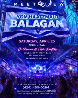 Yom Ha’atzmaut Balagan hits New York City! 🔥

MeetJew takes Israeli Independce Day to the next level with an all-night balagan celebrating Israel’s 78th birthday! 🇮🇱

🪬Vibe to Israeli/House all night long
🎧Special Guest DJs 
🧿Blue and white theme
💃🏻Hundreds of Hot YJPs 
🍾Table/Bottle Service 
🗓️Saturday, April 25 | 10pm-3am
📍 New York, New York, Elsie Rooftop Ballroom
👉🏼For Ages 21+ 
 

Come dressed in your best blue and white outfit, dance all night long, and celebrate Israel’s birthday with hundreds of hot Jews! 💙

Table/bottle service available - text/call 424-460-0284 or message us. 

LINK IN BIO to reserve your spot - there is a limited number of early bird tickets, so don’t wait! ☝🏼